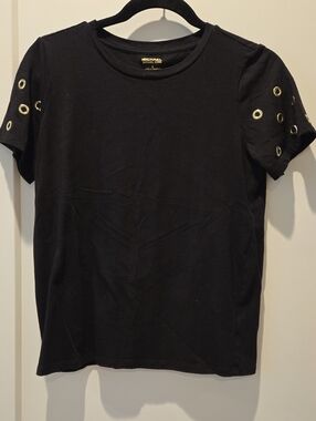 MICHAEL Michael Kors Black Short Sleeve Tee with Gold Grommet Accents